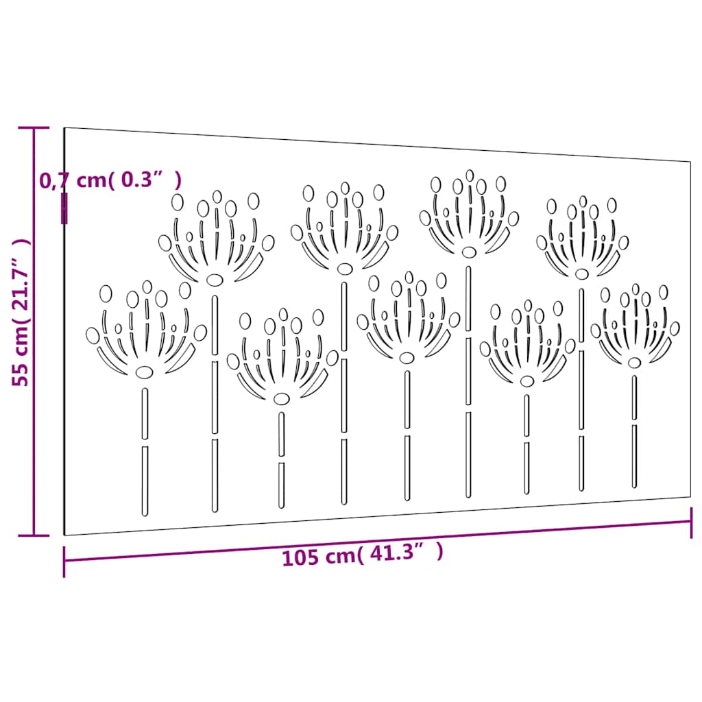 Garden Wall Decor 105x55 cm Corten Steel Flower Design