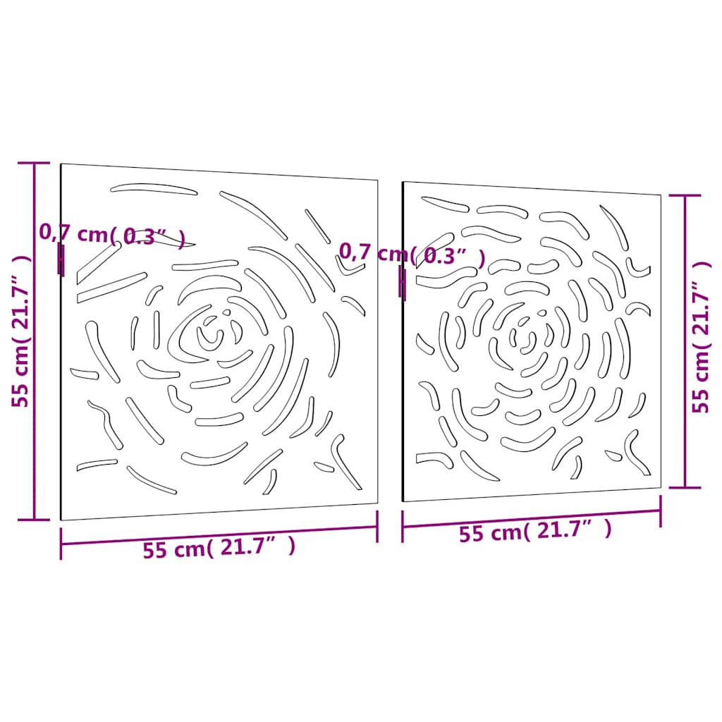 2-pc. Garden Wall Decoration 55x55 cm Corten Steel Rose Design