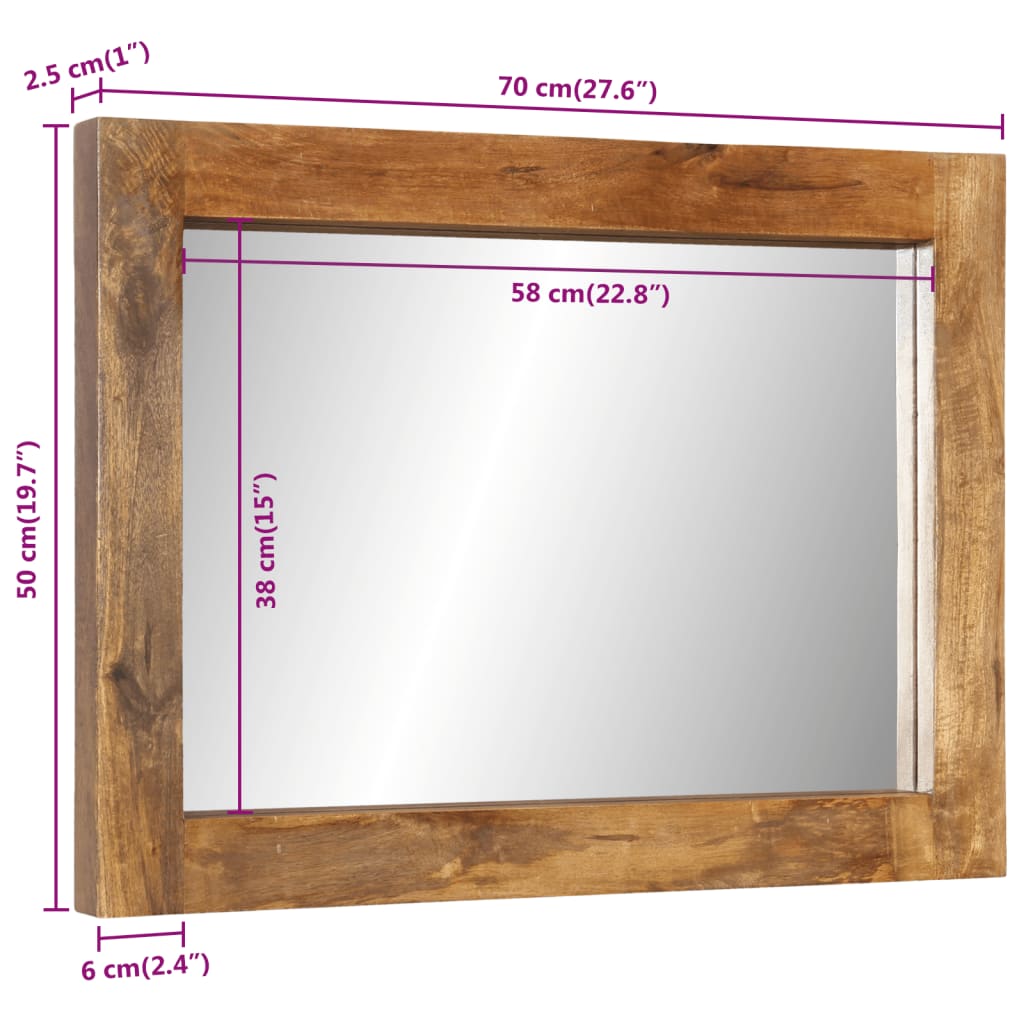 Mirror 70x50 cm Solid Mango Wood and Glass
