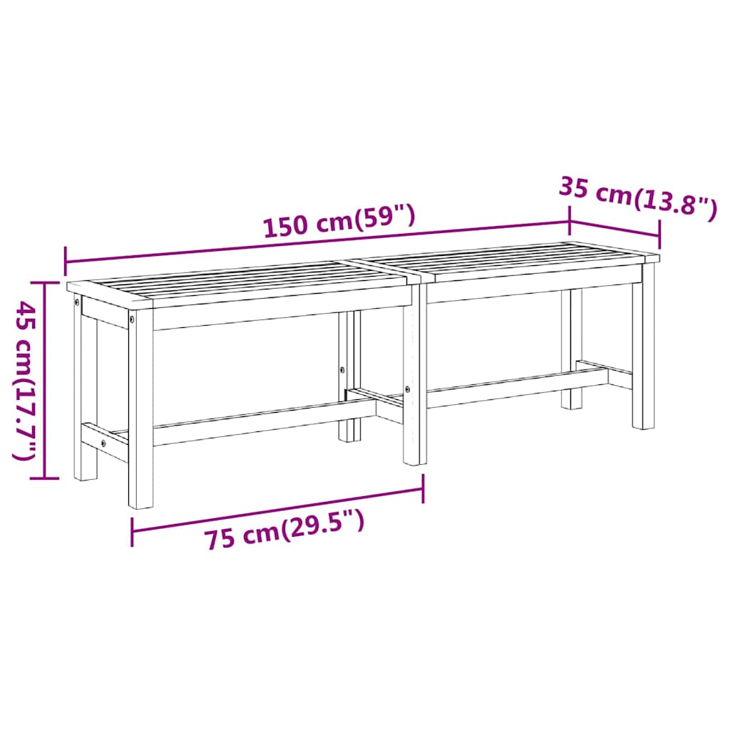 Gartenbank 150x35x45 cm Massivholz Akazie