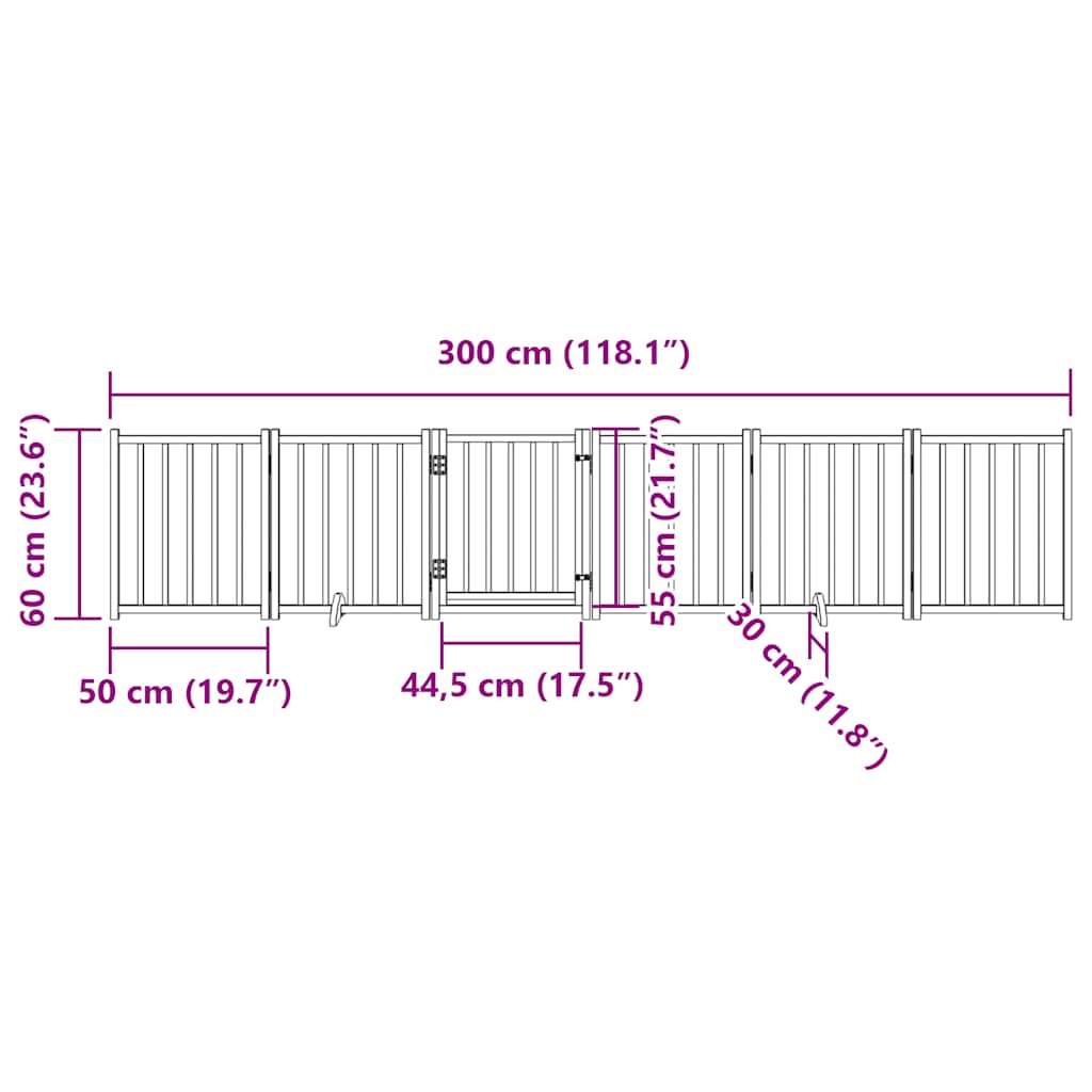 6-tlg. Hundetor mit Tür Faltbar 300 cm Massivholz Tanne