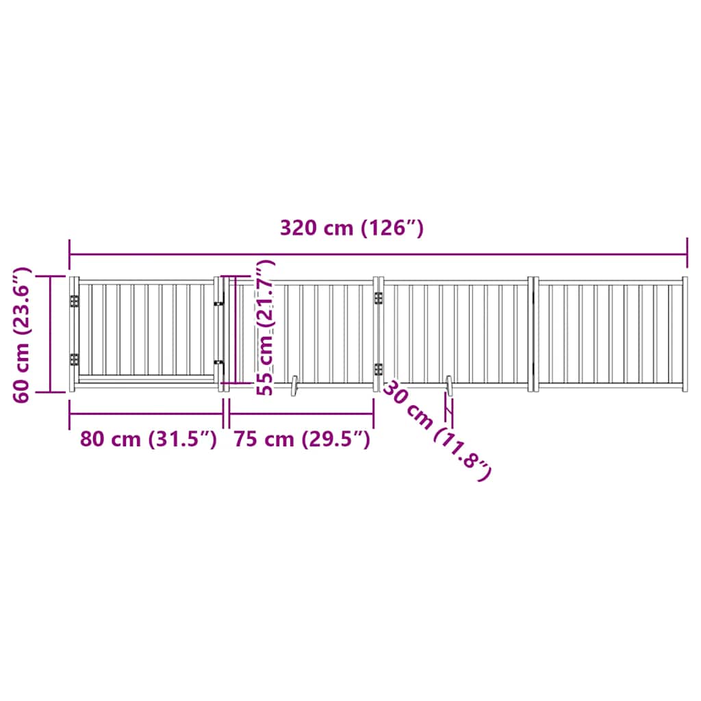 4-tlg. Hundetor mit Tür Faltbar 320 cm Massivholz Tanne