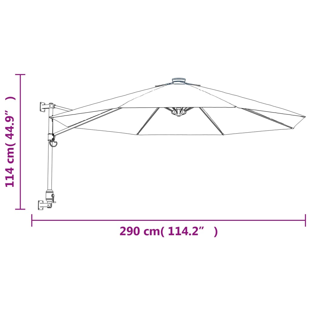 Wand-Sonnenschirm mit LEDs Gelb 290 cm
