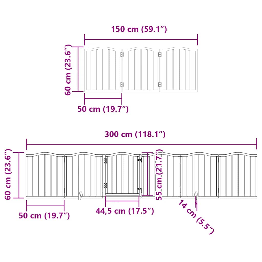 12-tlg. Hundetor mit Tür Faltbar 600 cm Pappelholz