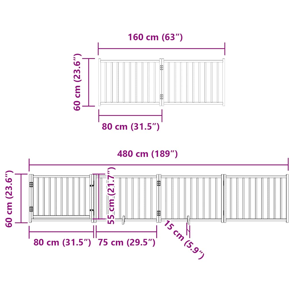 10-tlg. Hundetor mit Tür Faltbar Braun 800 cm Pappelholz