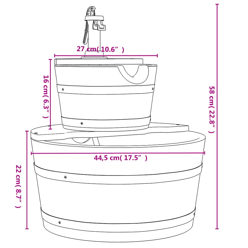 Garden Fountain with Pump 44.5x44.5x58 cm Solid Fir Wood