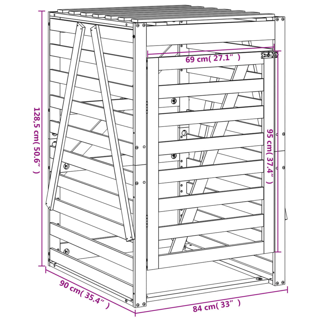 White Dustbin Shed 84x90x128.5 cm Solid Pine