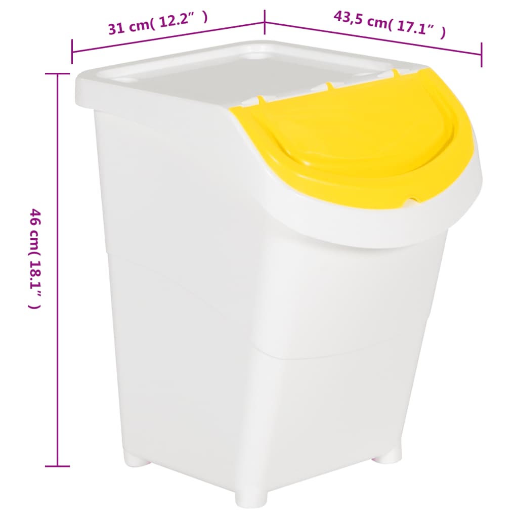 Waste bins with lids 3 pcs. Stackable White PP 120 L