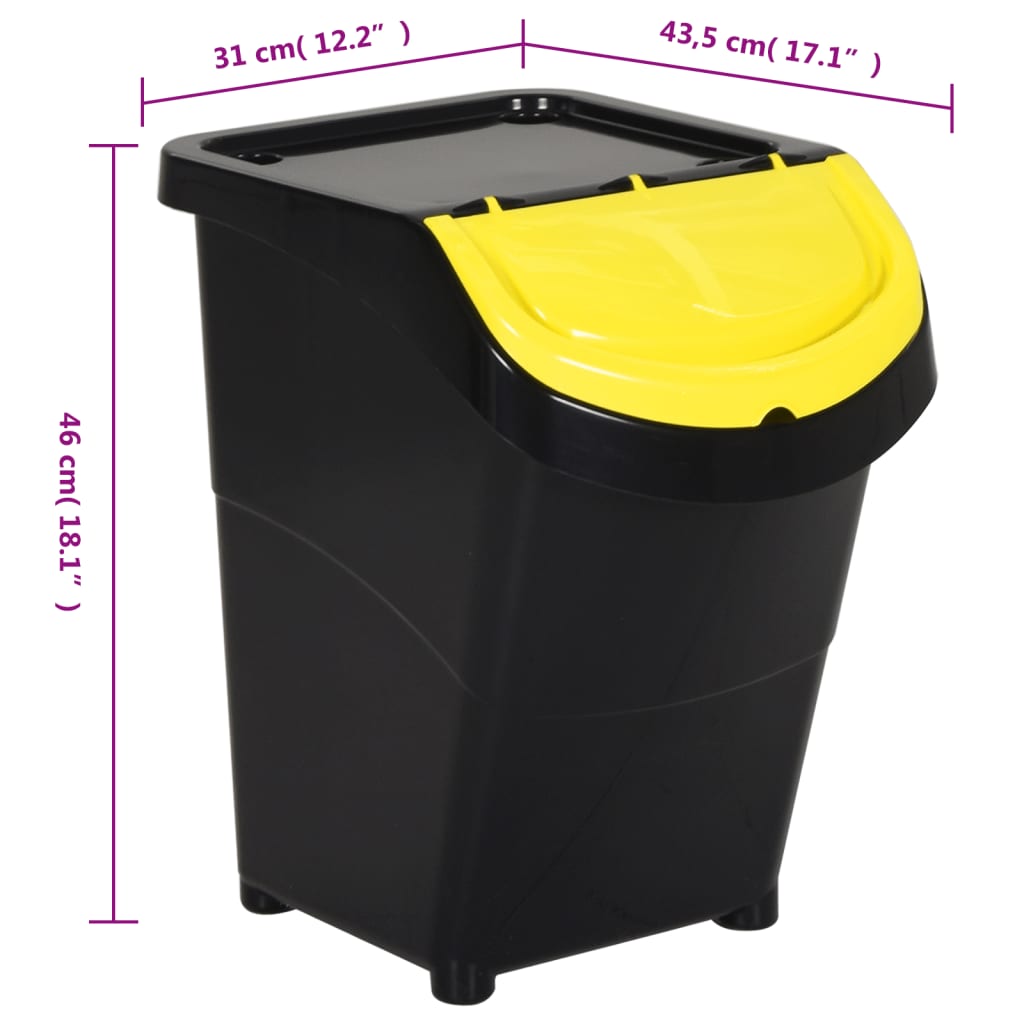 Waste Bins with Lids 3 pcs. Stackable Black PP 120 L