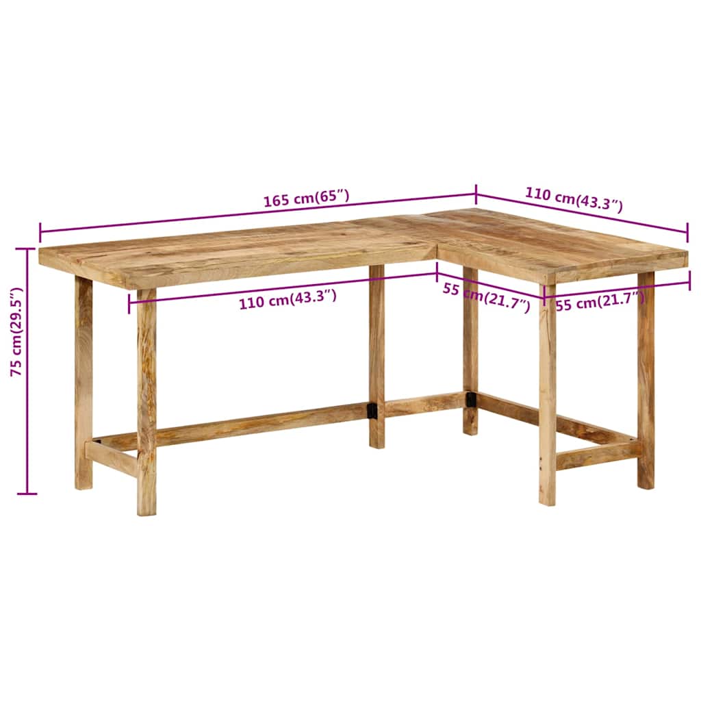 Bureau 165x110x75 cm en manguier massif