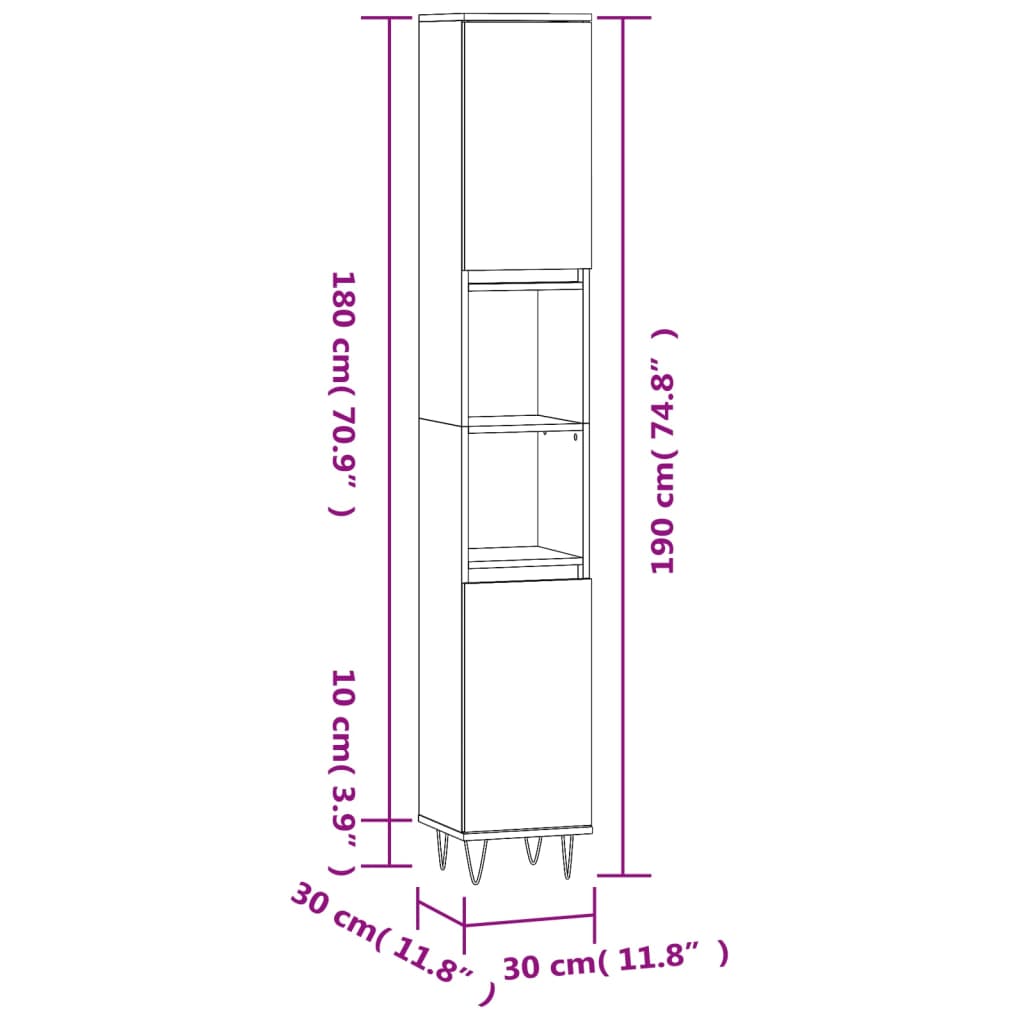 Badschrank Weiß 30x30x190 cm Holzwerkstoff
