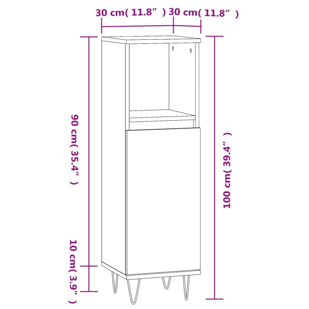 Badschrank Räuchereiche 30x30x100 cm Holzwerkstoff