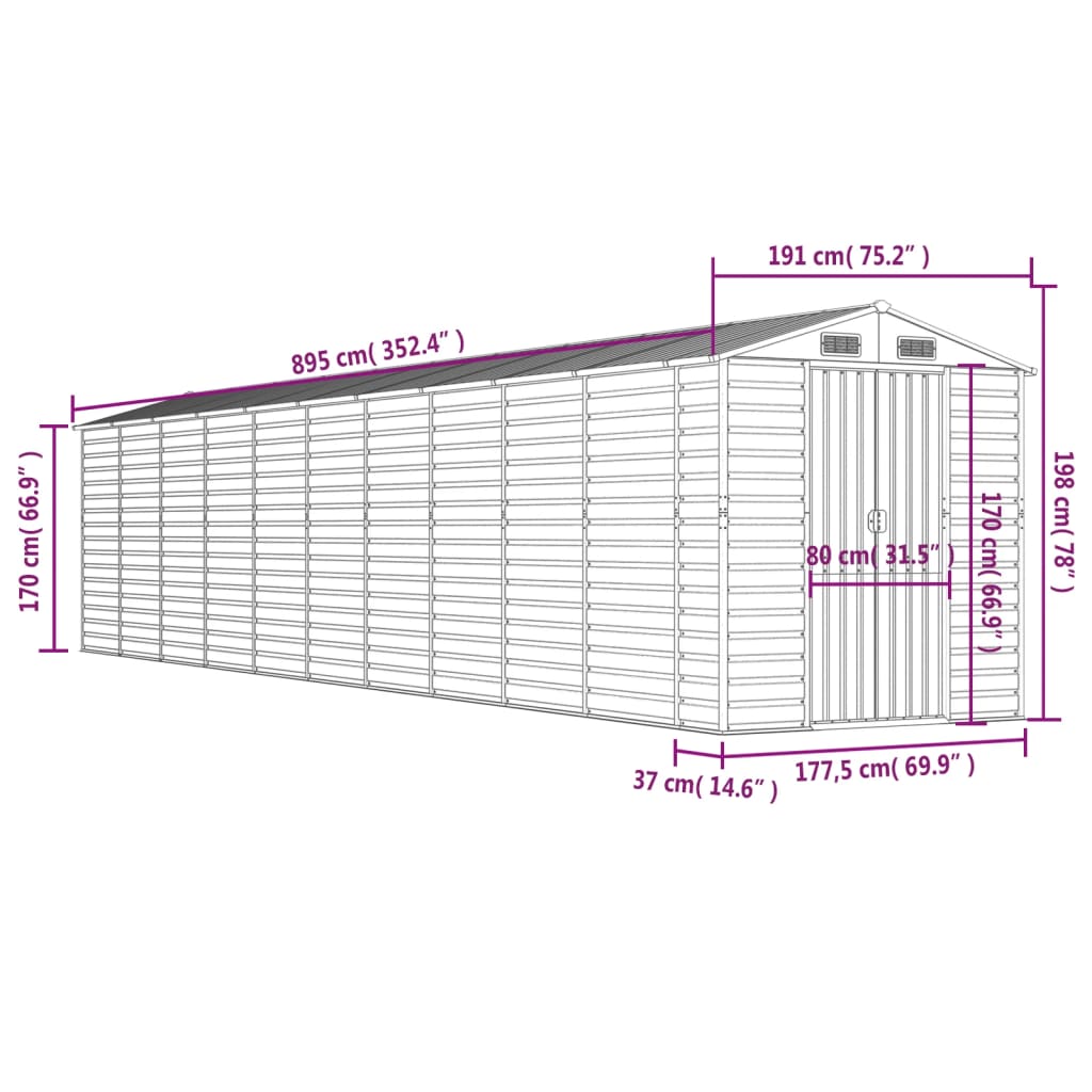 Gartenhaus Hellgrau 191x895x198 cm Verzinkter Stahl