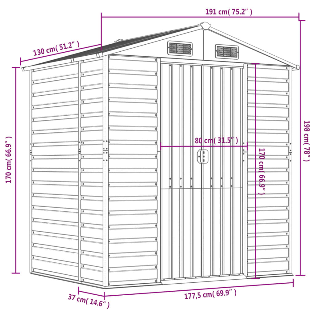 Gerätehaus Anthrazit 191x130x198 cm Verzinkter Stahl