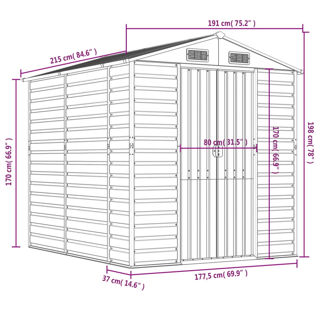 Gartenhaus Hellbraun 191 x 215 x 198 cm Verzinkter Stahl
