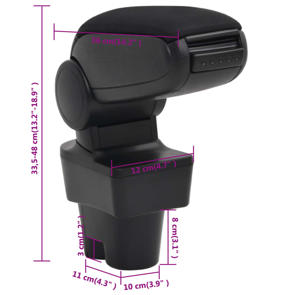 Accoudoir voiture noir 12x36x(33,5-48) cm ABS