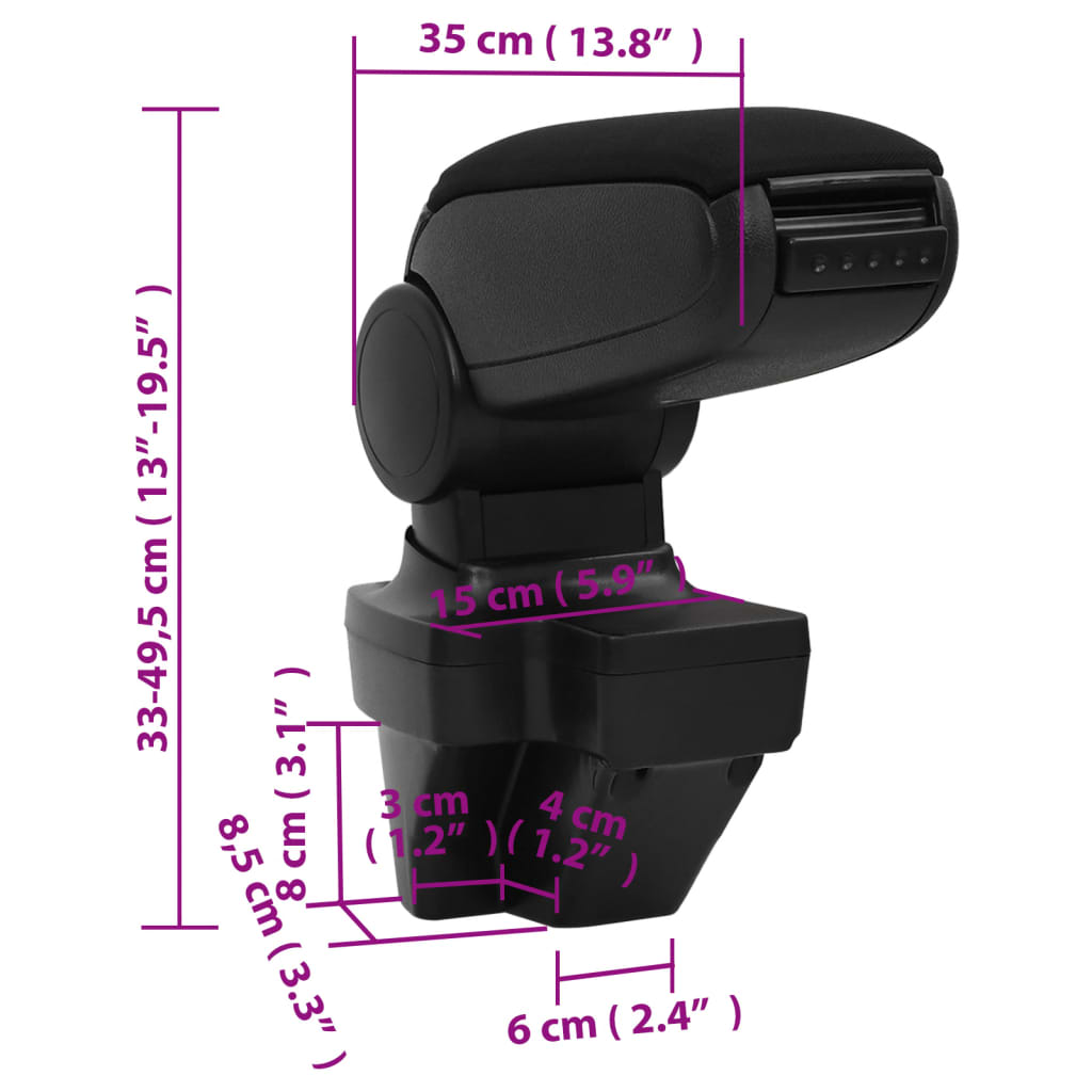 Accoudoir auto noir 15x35x(33-49,5) cm ABS
