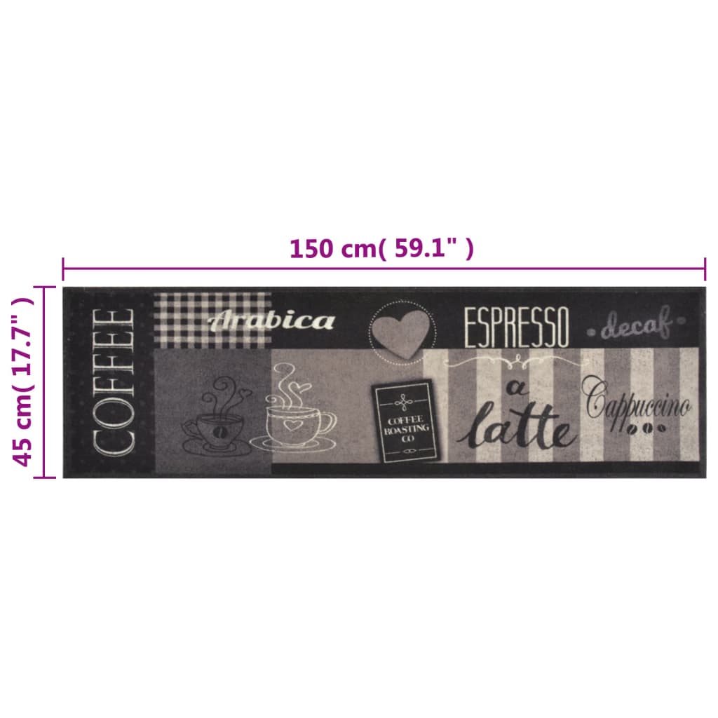 Tapis de cuisine lavable Coffee Noir 45x150 cm Velours