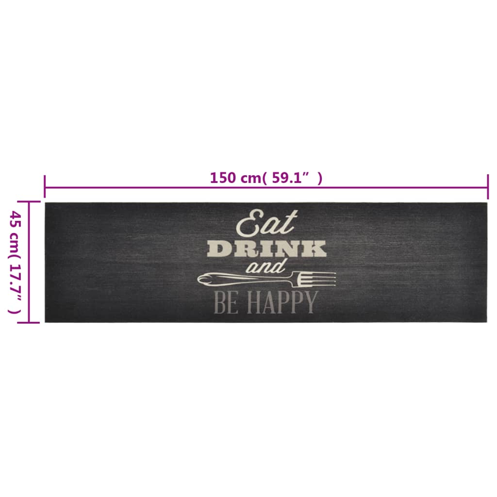 Tapis de cuisine lavable noir 45x150 cm velours