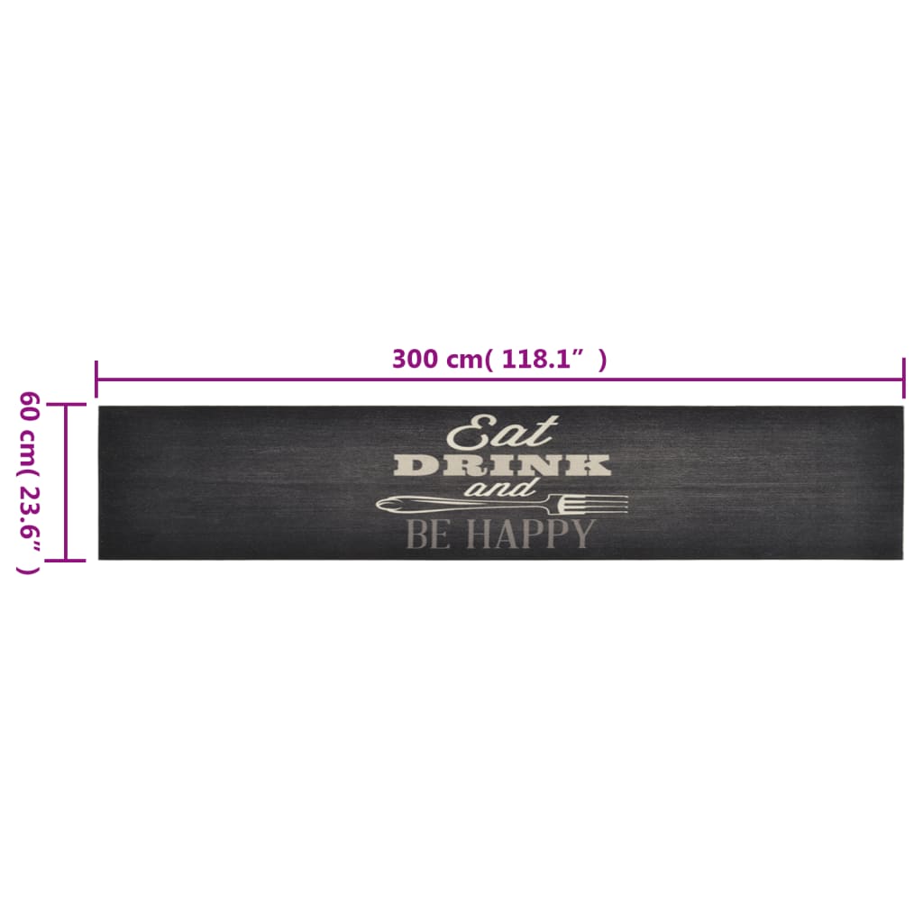 Washable Kitchen Runner Black 60x300 cm Velvet