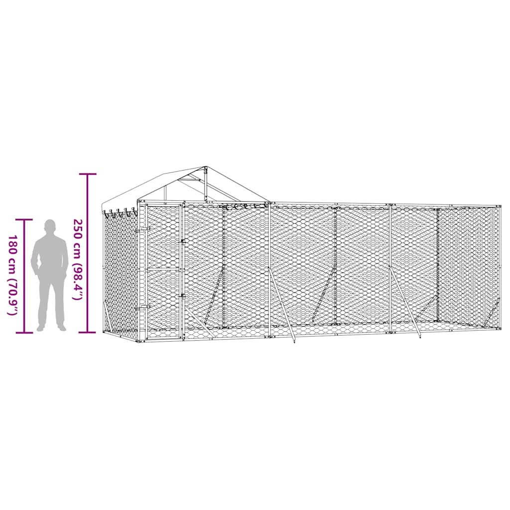 Outdoor-Hundezwinger mit Dach Silber 6x2x2,5 m Verzinkter Stahl