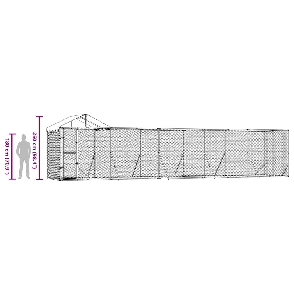 Outdoor-Hundezwinger mit Dach Silbern 10x2x2,5 m Stahl Verzinkt