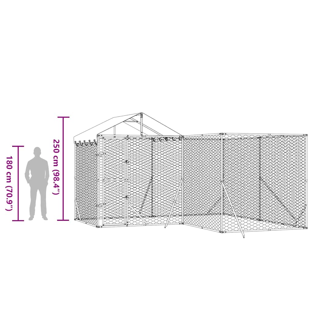Outdoor-Hundezwinger mit Dach Silbern 4x4x2,5m Verzinkter Stahl