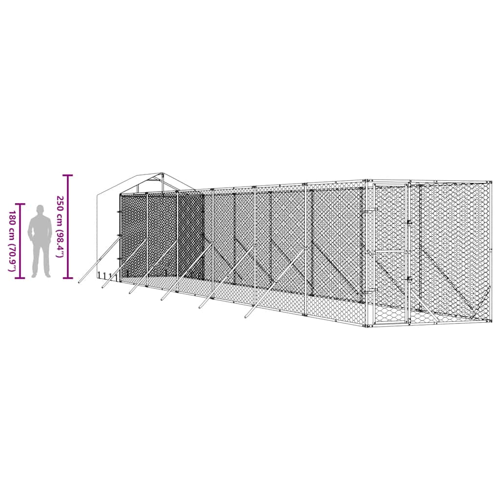Outdoor-Hundezwinger mit Dach Silbern 2x14x2,5 m Stahl Verzinkt