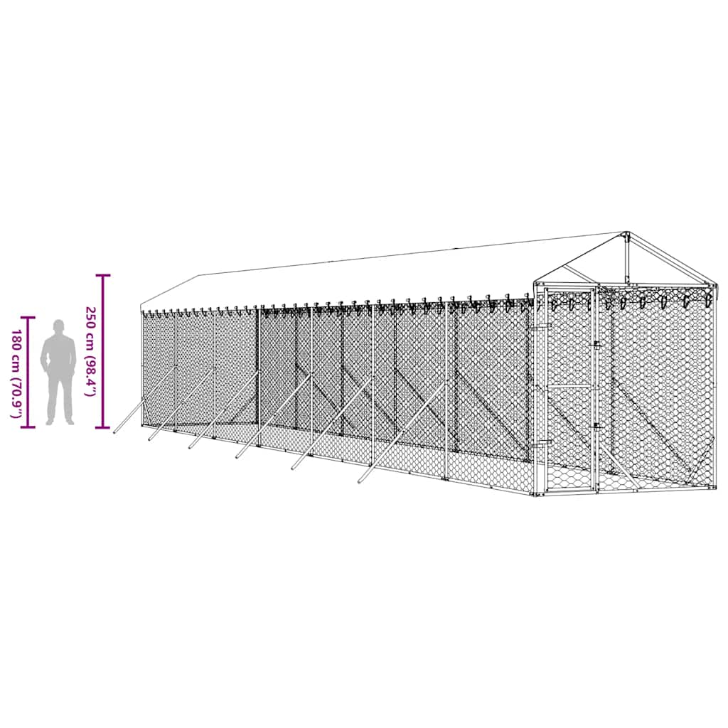 Outdoor-Hundezwinger mit Dach Silbern 2x14x2,5 m Stahl Verzinkt