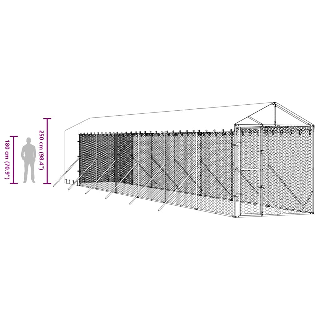 Outdoor-Hundezwinger mit Dach Silbern 2x14x2,5 m Stahl Verzinkt
