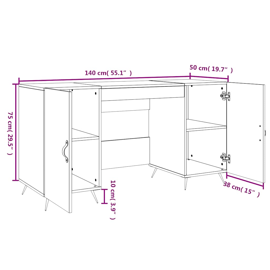 Desk Concrete Gray 140x50x75 cm Engineered Wood