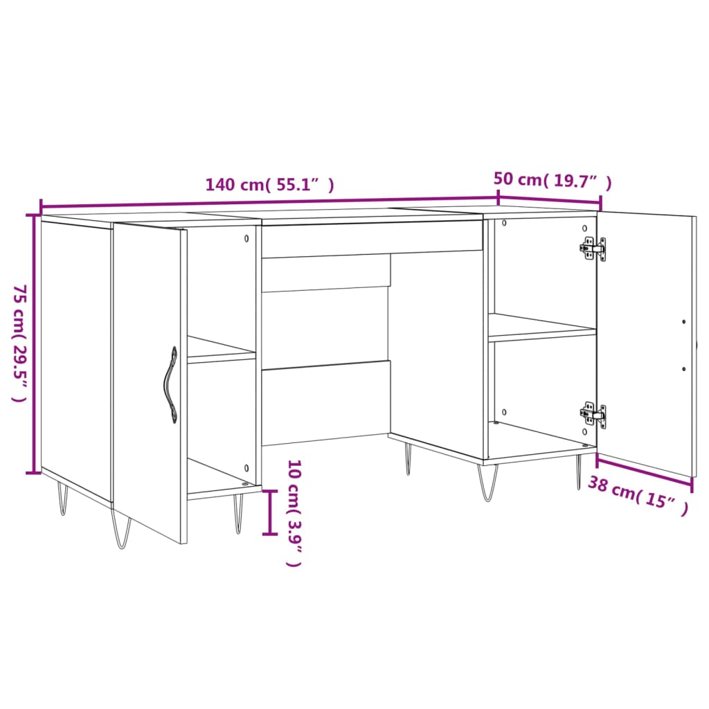 Desk Sonoma Oak 140x50x75 cm Engineered Wood