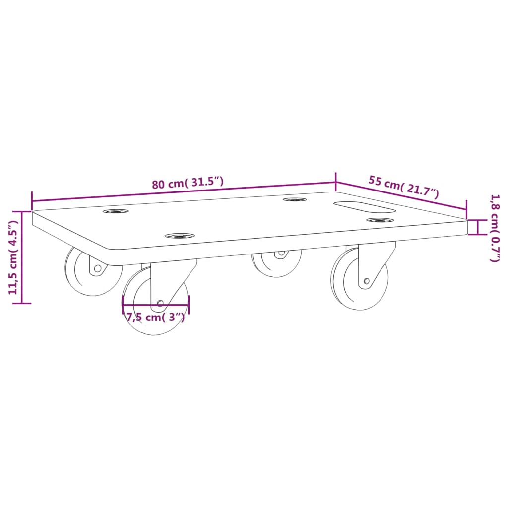 Transportroller 2 Stk. Rechteckig 80x55x11,5 cm 250 kg