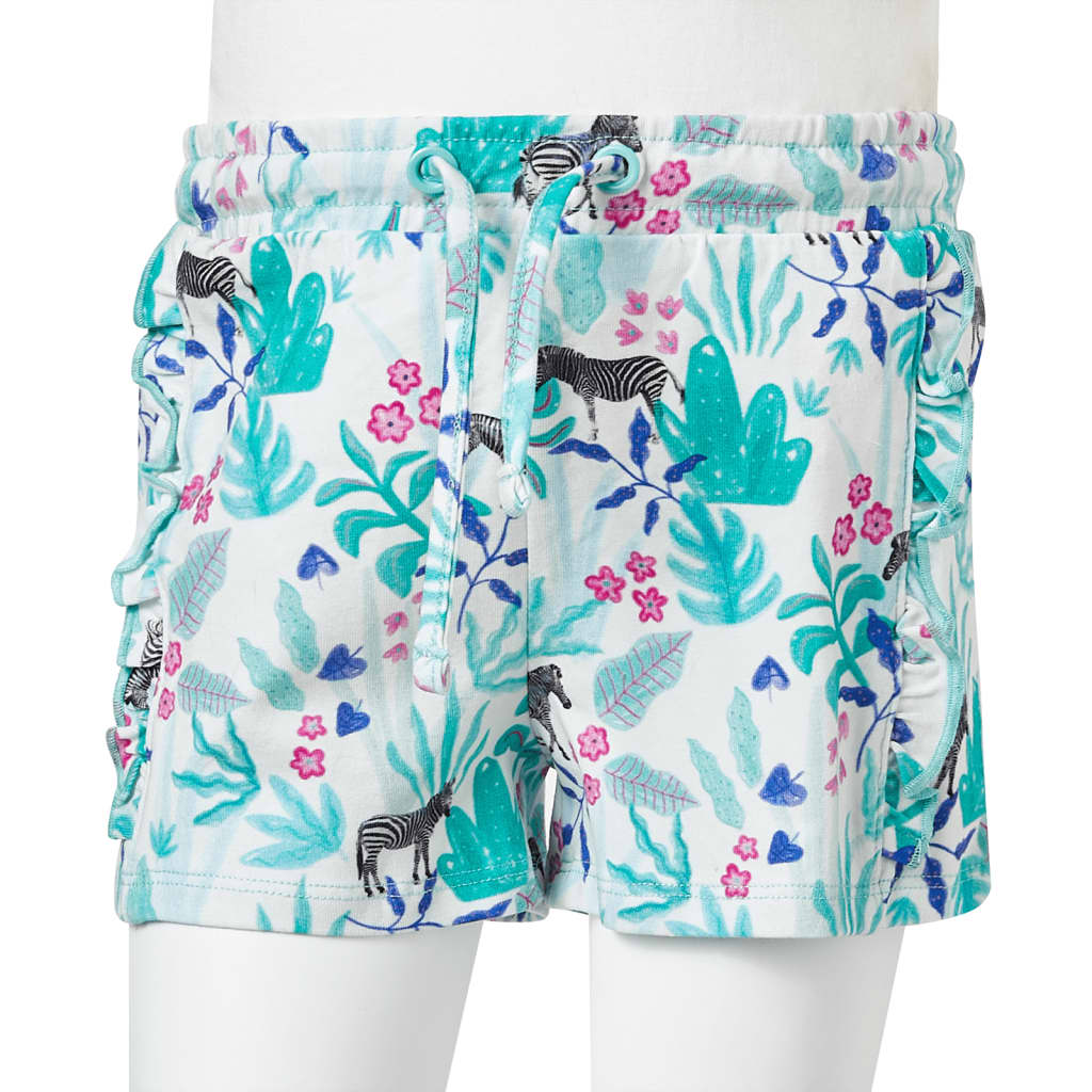 Shorts enfant à cordon de serrage Écru et Menthe foncée 140