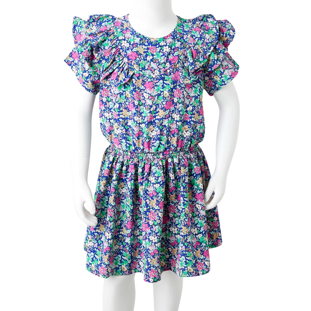 Girl's Dress with Ruffle Sleeves Cobalt Blue 128