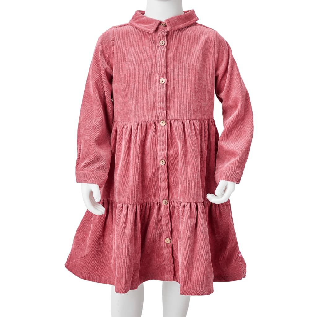 Robe enfant en velours côtelé rose vieilli à manches longues 104