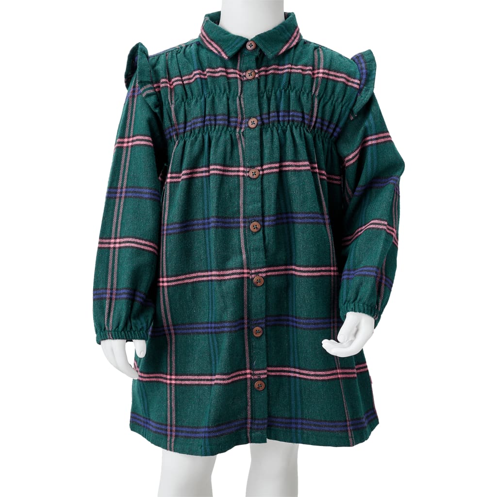 Robe pour enfant à manches longues et volants vert foncé 92