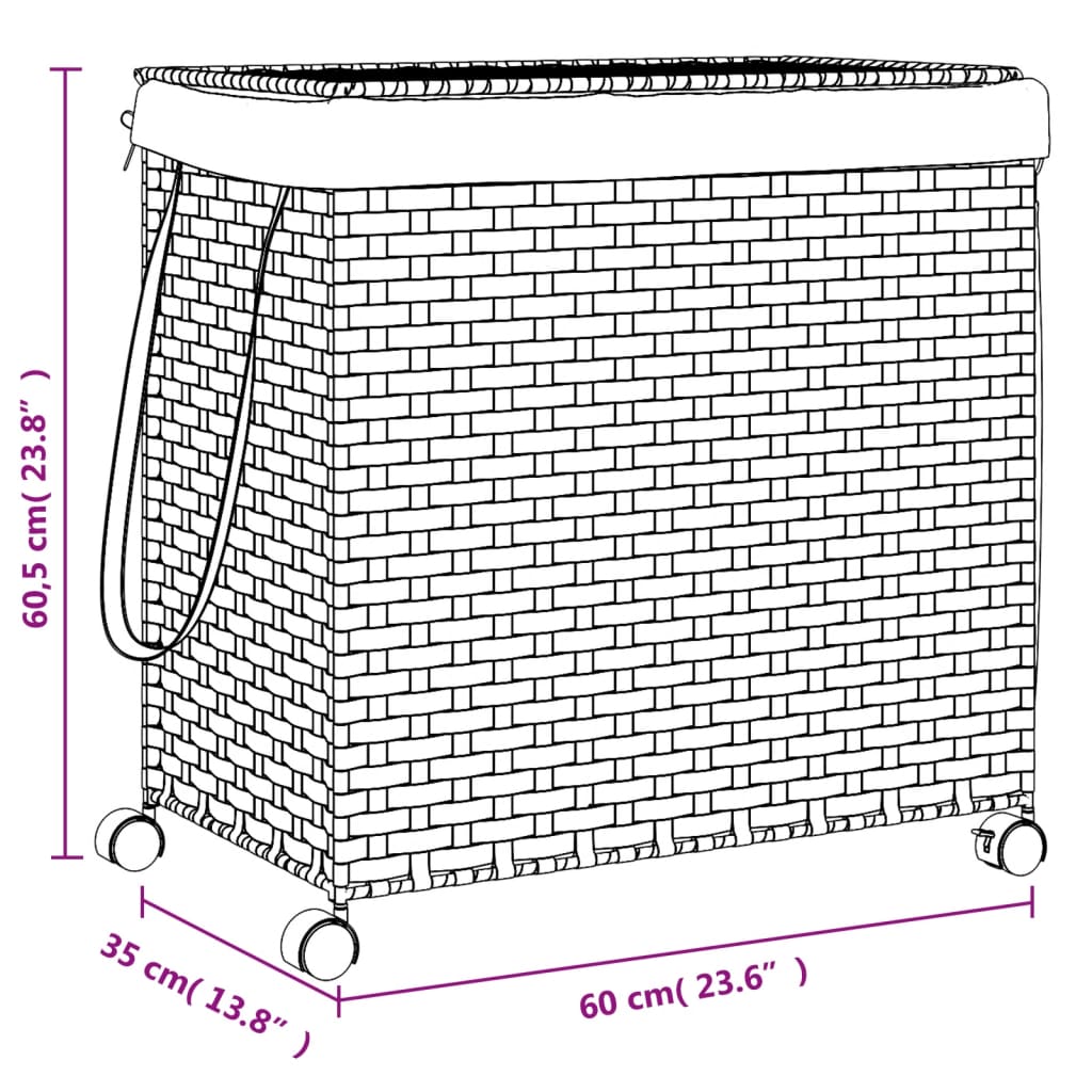 Panier à linge avec roulettes 60x35x60,5 cm Rotin