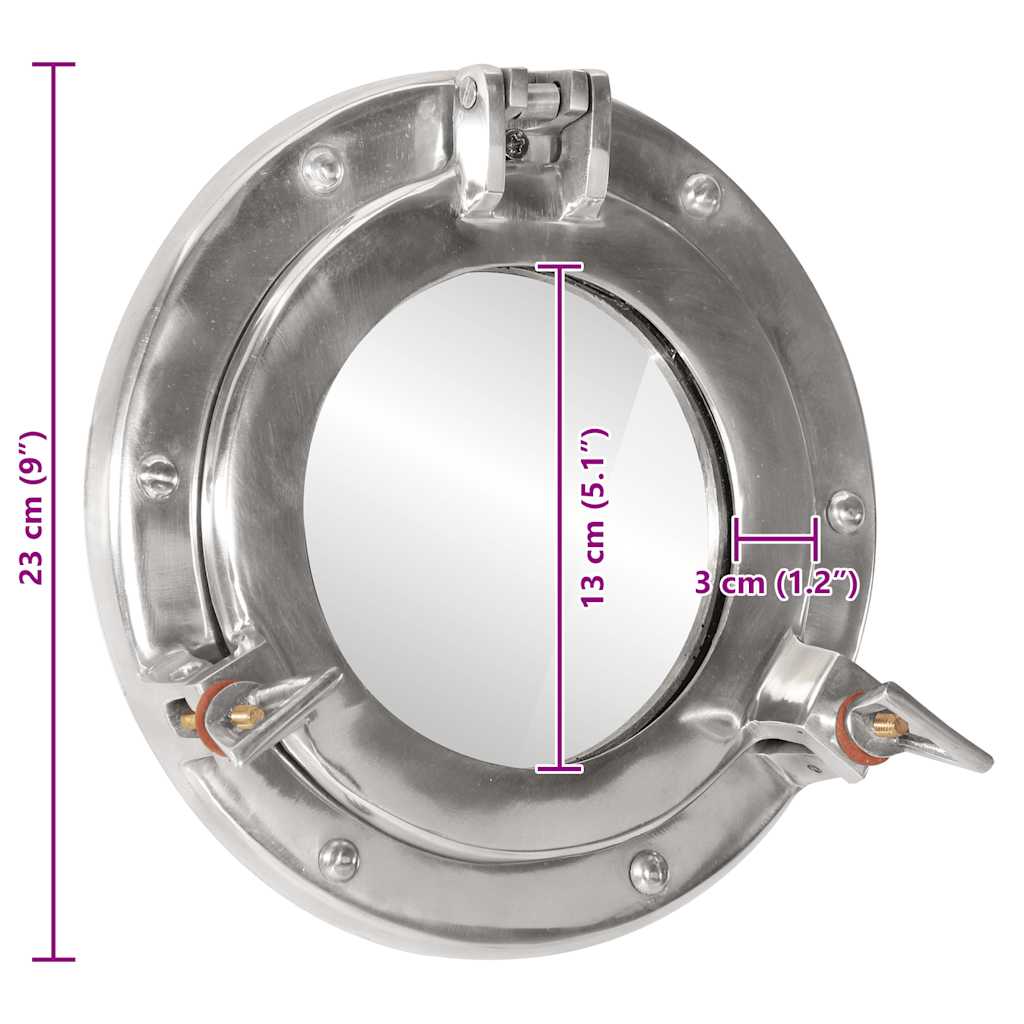 Porthole Mirror Wall Mount Ø23 cm Aluminum and Glass