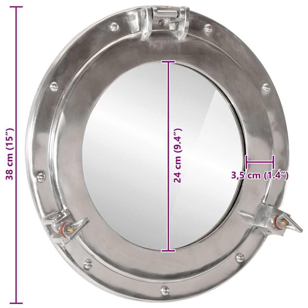 Bullaugen-Spiegel Wandmontage Ø38 cm Aluminium und Glas