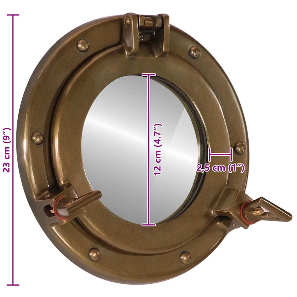 Bullaugen-Spiegel Wandmontage Ø23 cm Aluminium und Glas