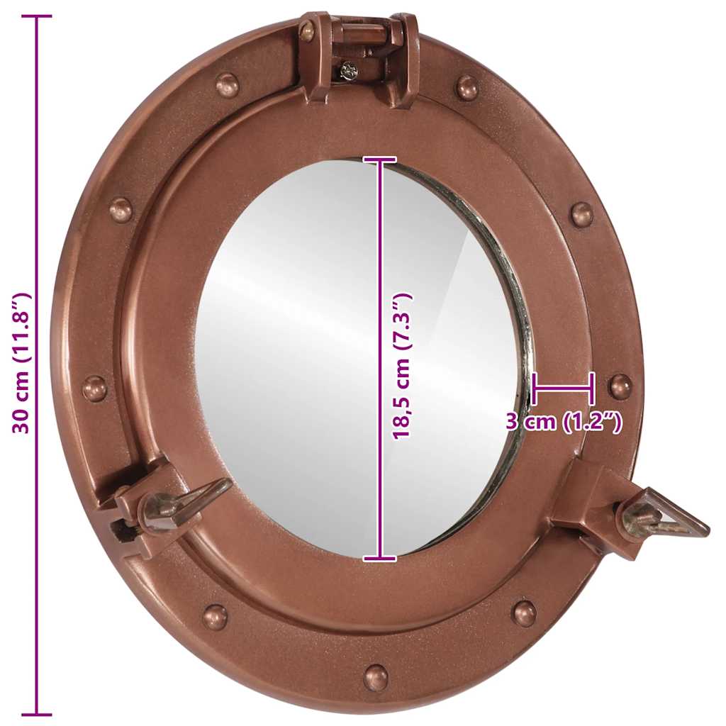 Bullaugen-Spiegel Wandmontage Ø30 cm Aluminium und Glas