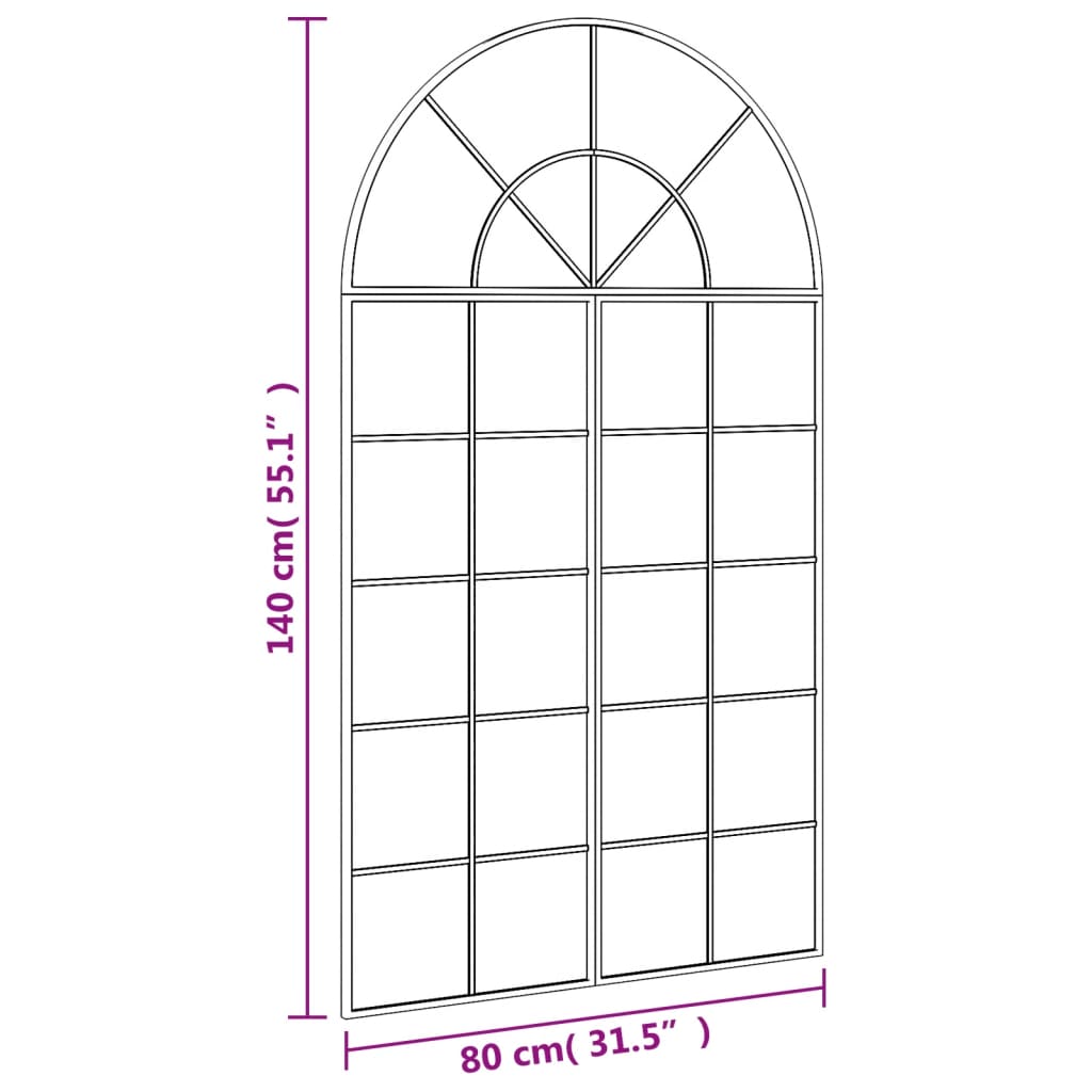 Black Wall Mirror 80x140 cm Arched Iron
