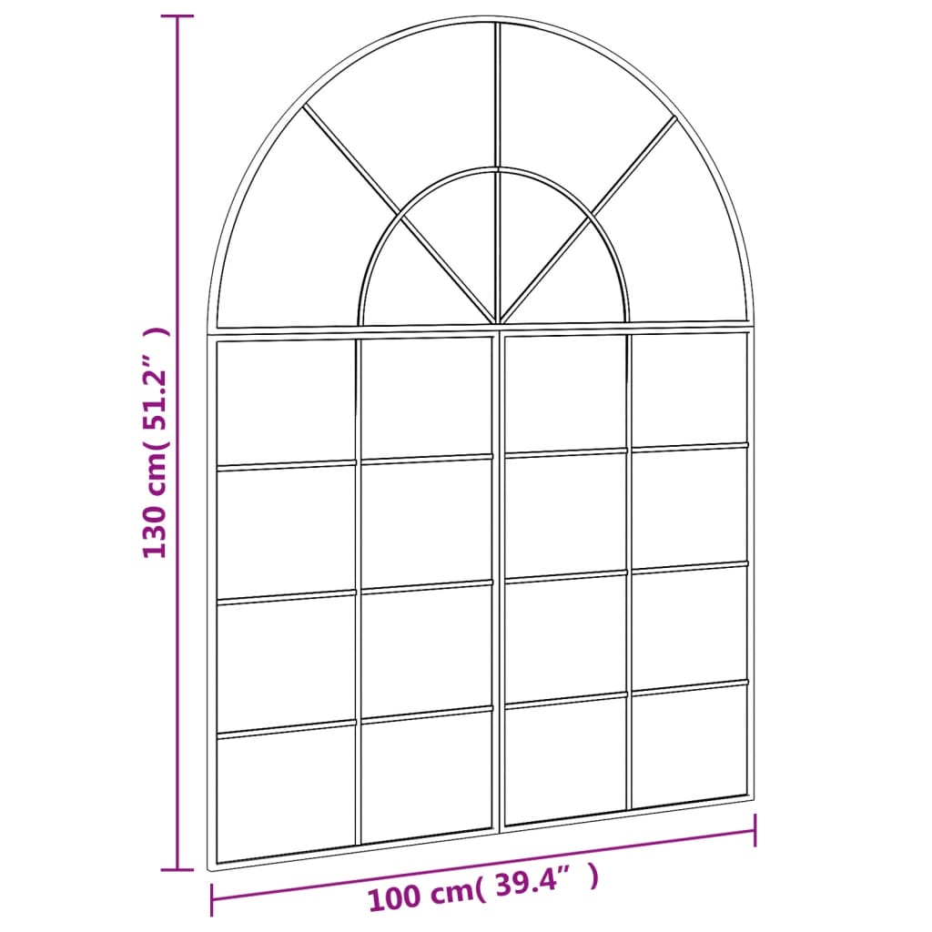 Black Wall Mirror 100x130 cm Arched Iron