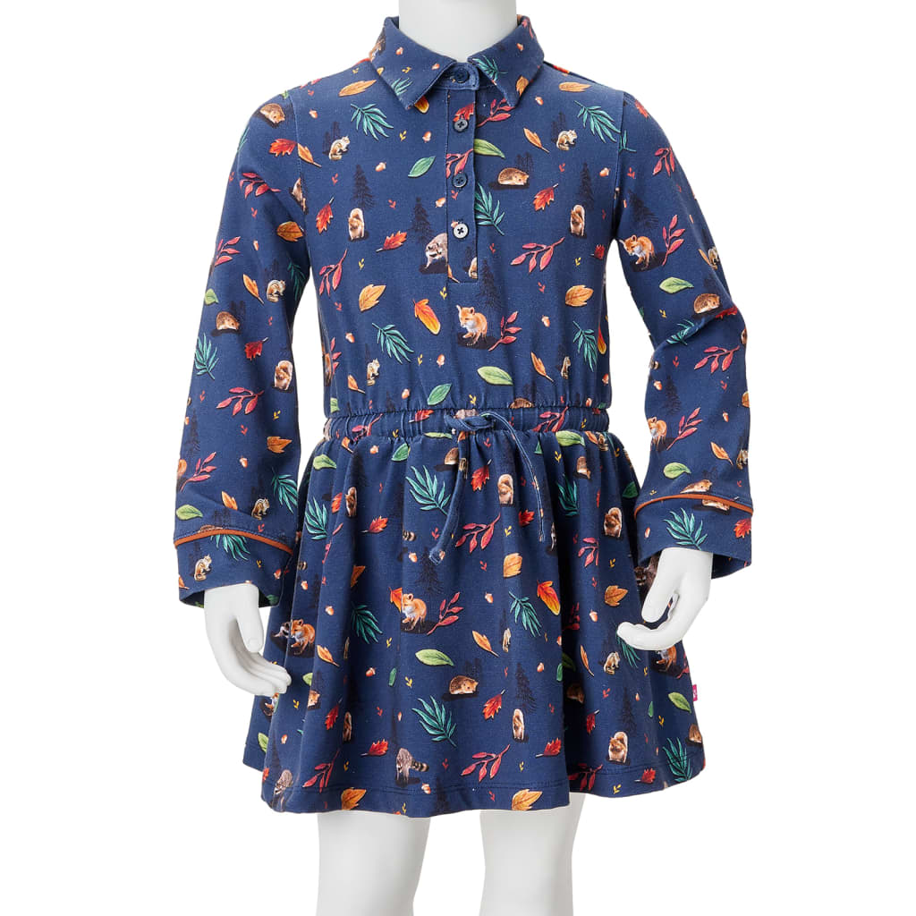 Children's Dress with Long Sleeves Navy Blue 128