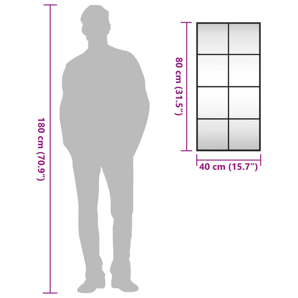Black Wall Mirror 40x80 cm Rectangular Iron