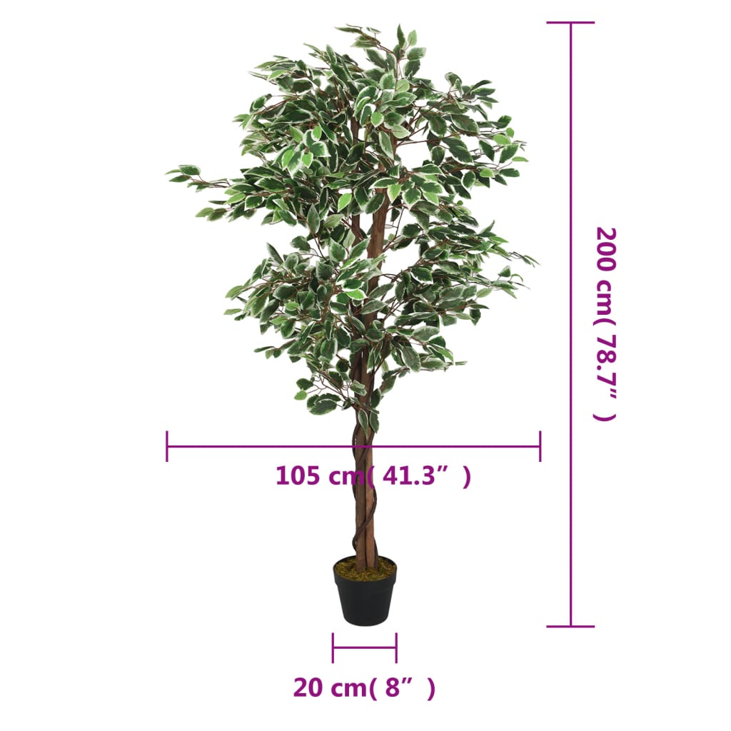 Artificial Ficus Tree, 1260 Leaves, 200 cm, Green