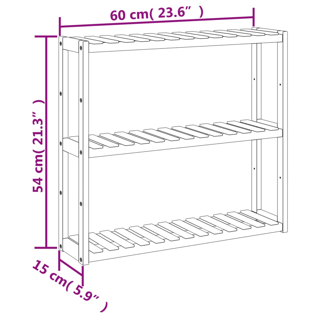 Bathroom shelf with 3 shelves wall mounting 60x15x54 cm bamboo