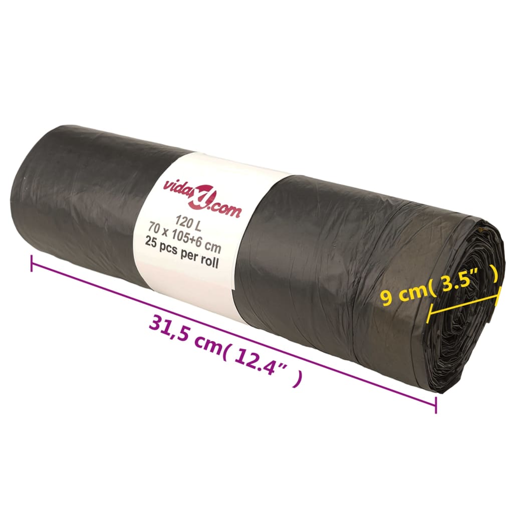 Sacs poubelle à lien coulissant 250 p. Noir 120 L
