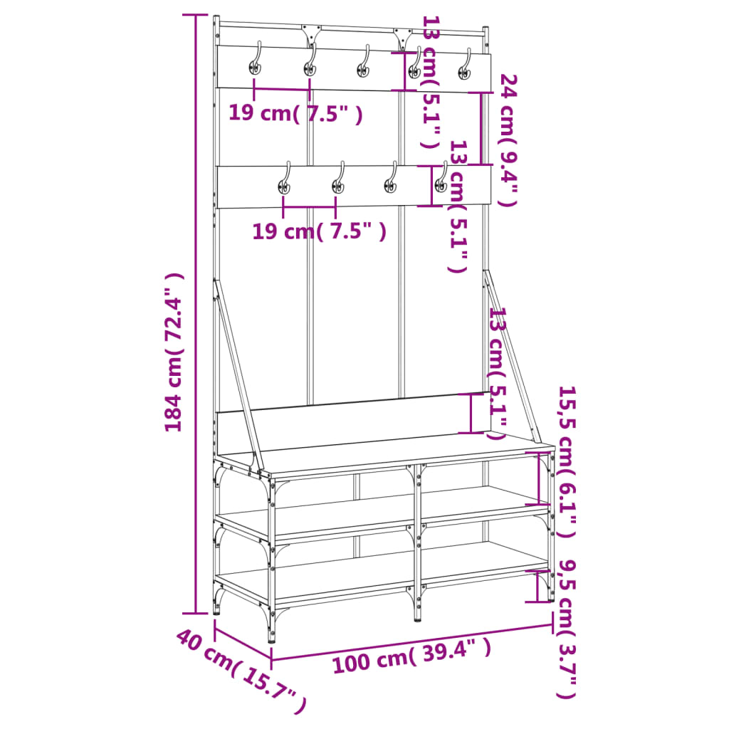 Garment Rack with Shoe Rack Brown Oak-Effect 100x40x184 cm